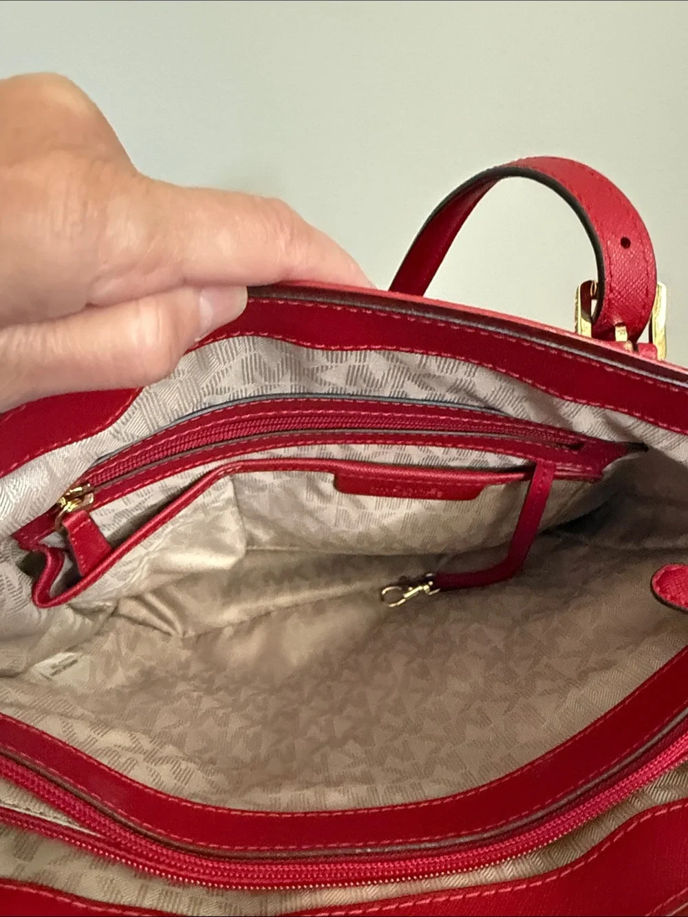 Michael Kors Bright Red Saffiano Leather Tote with Gold Hardware